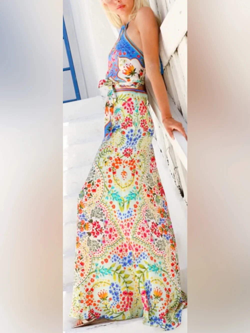 TRISHA PATERSON COLLECTION Joie De Vie Halter Maxi Dress Bloom NWT Large - Picture 5 of 16